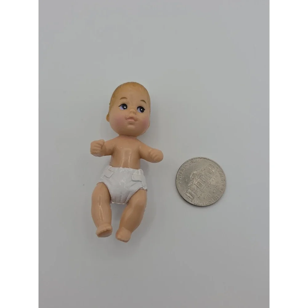 Vintage 1994 Mattel Barbie Baby Doll Miniature Figure Purple Eyes White Diaper